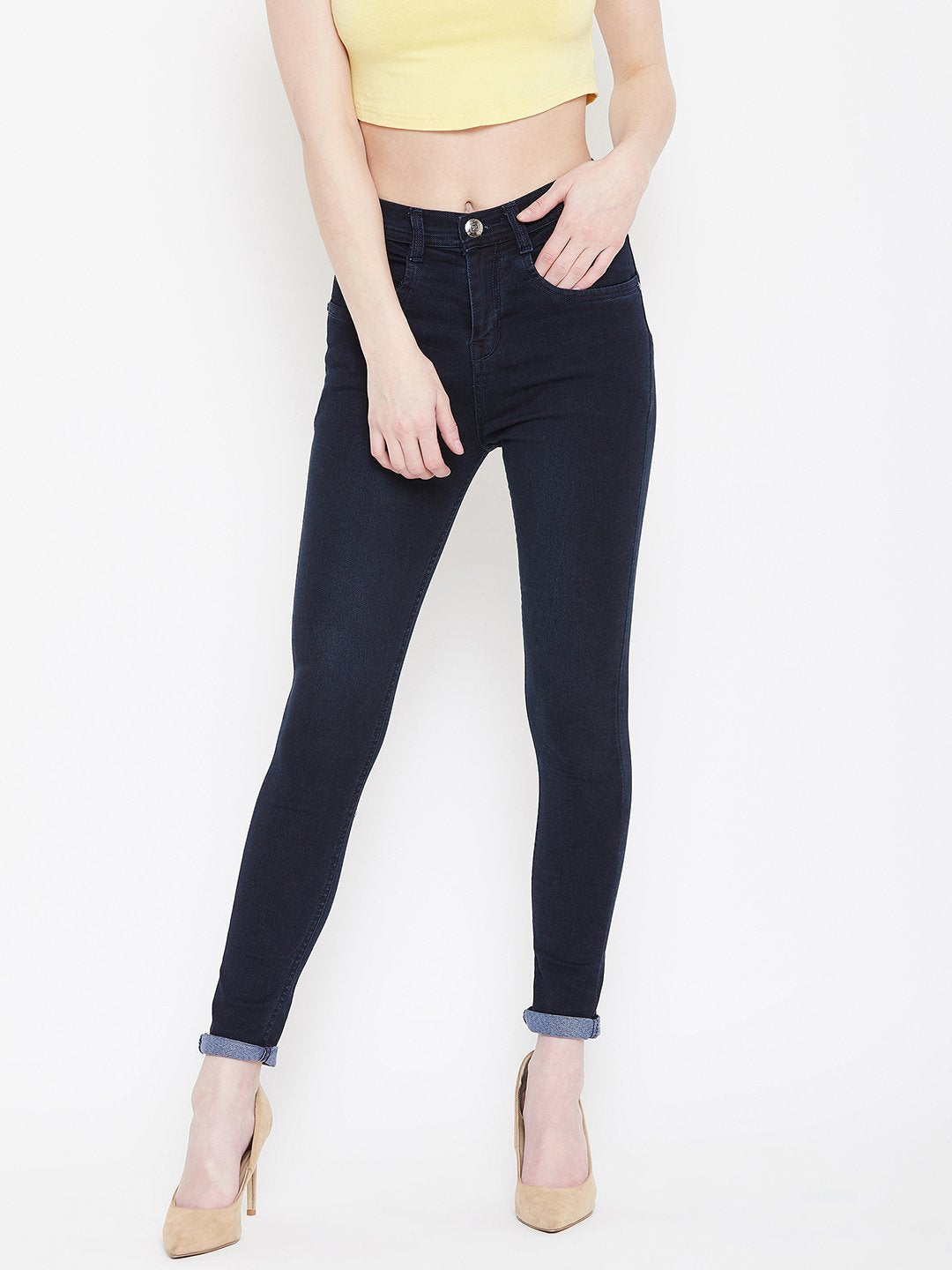 High Waist Stretchable Carbon Blue Jeans - NiftyJeans
