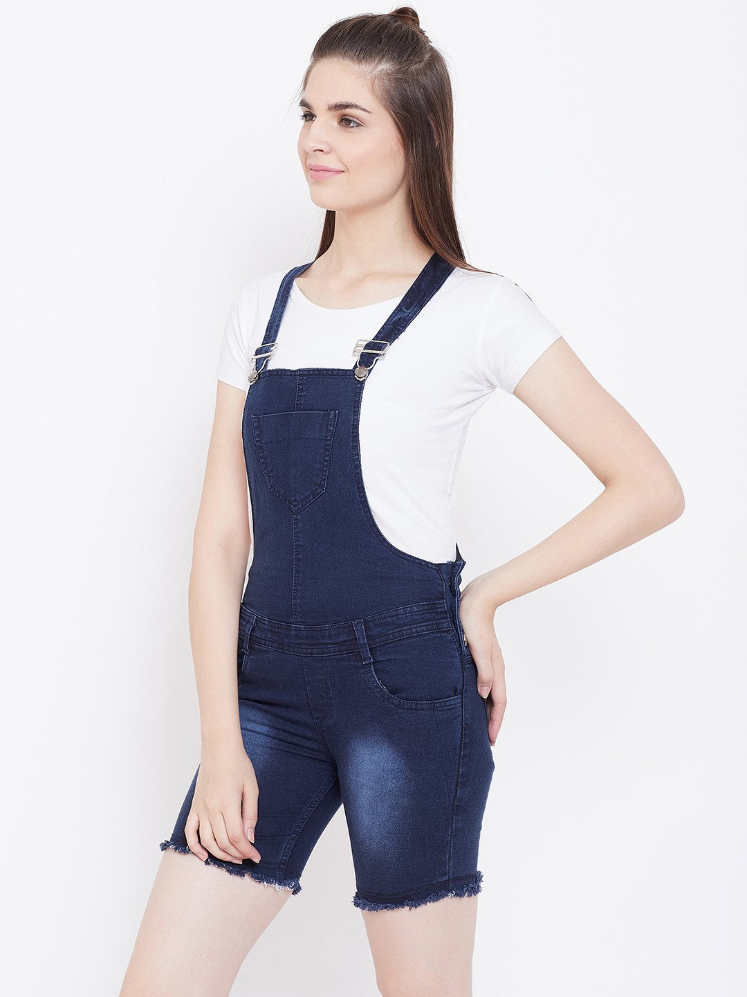 Stretchable Blue Shorts Dungarees - NiftyJeans