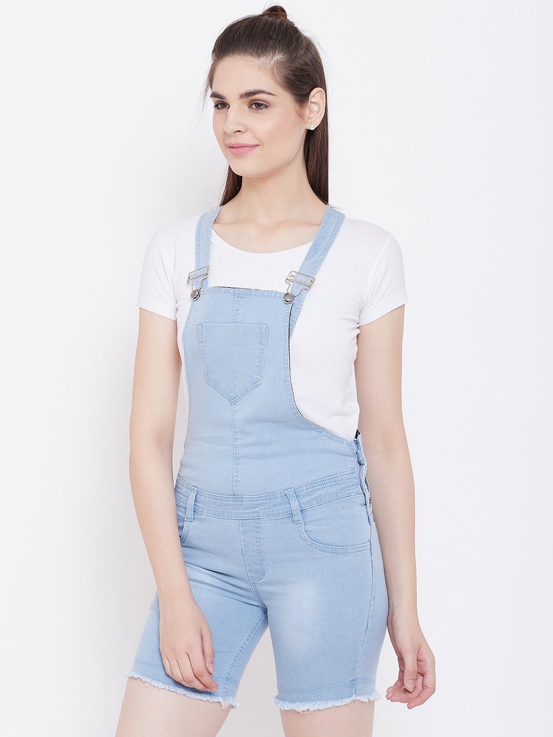 Stretchable Sky Blue Shorts Dungarees - NiftyJeans