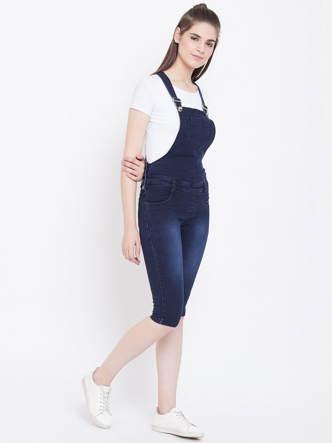 Stretchable Blue Capri Dungarees - NiftyJeans