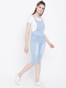 Stretchable Sky Blue Capri Dungarees - NiftyJeans