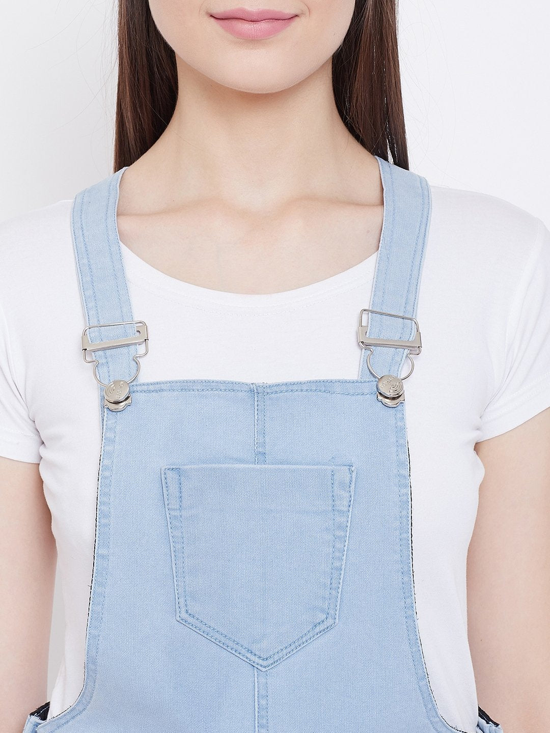 Stretchable Sky Blue Capri Dungarees - NiftyJeans