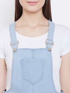 Stretchable Sky Blue Capri Dungarees - NiftyJeans
