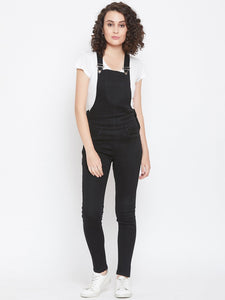 Slim Fit Stretchable Black Dungarees - NiftyJeans