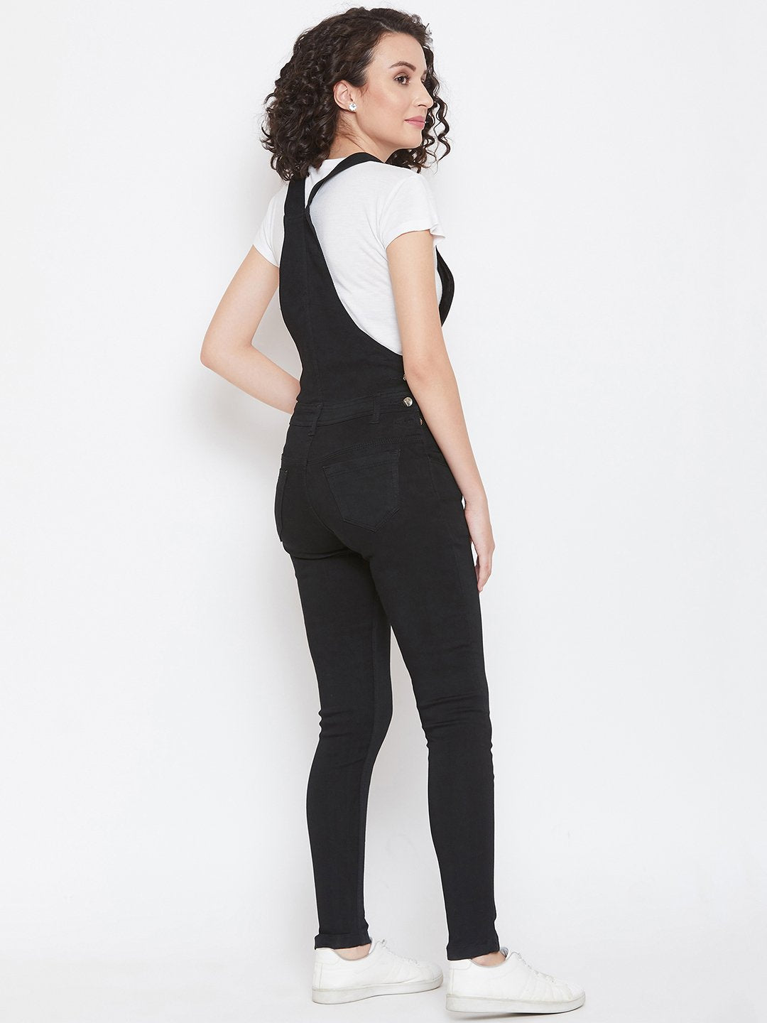 Slim Fit Stretchable Black Dungarees - NiftyJeans