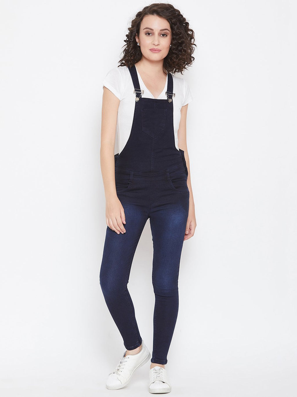 Slim Fit Stretchable Blue Dungarees - NiftyJeans