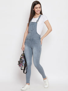 Slim Fit Stretchable Grey Dungarees - NiftyJeans