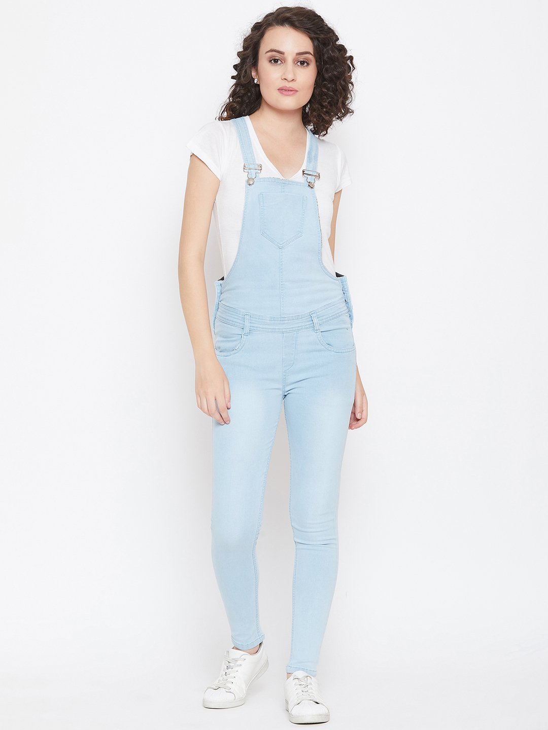 Slim Fit Stretchable Sky Blue Dungarees - NiftyJeans