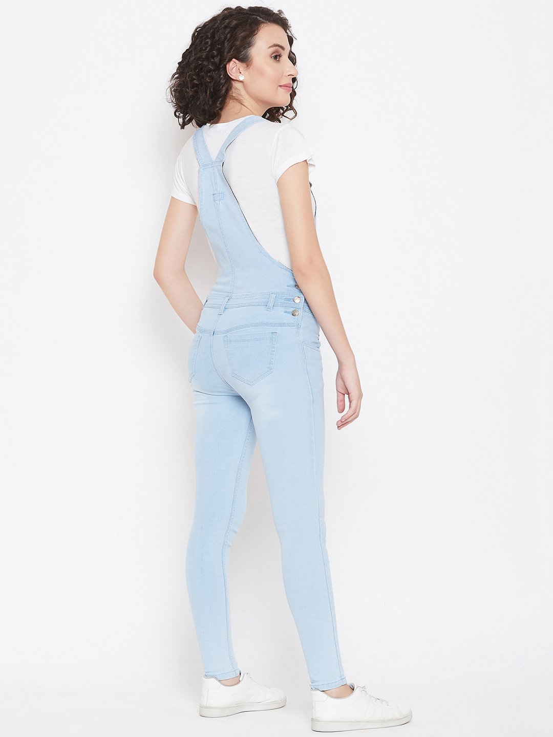 Slim Fit Stretchable Sky Blue Dungarees - NiftyJeans