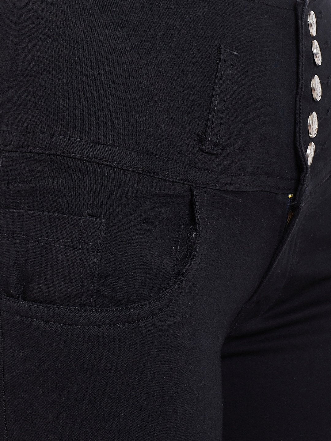 High Waist 5 Button Black Capris - NiftyJeans