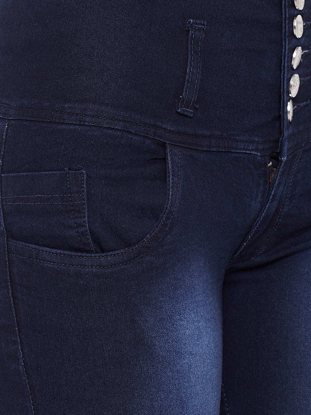 High Waist 5 Button Blue Capris - NiftyJeans