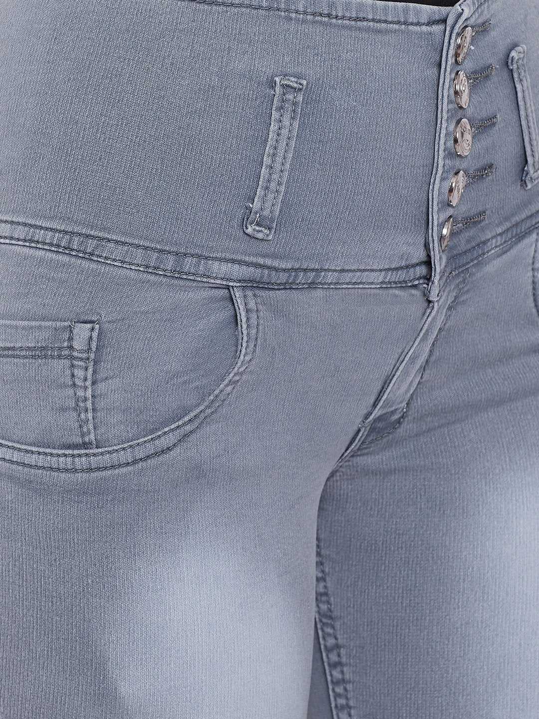 High Waist 5 Button Grey Capris - NiftyJeans
