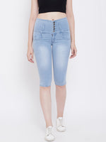 Load image into Gallery viewer, High Waist 5 Button Sky Blue Capris - NiftyJeans
