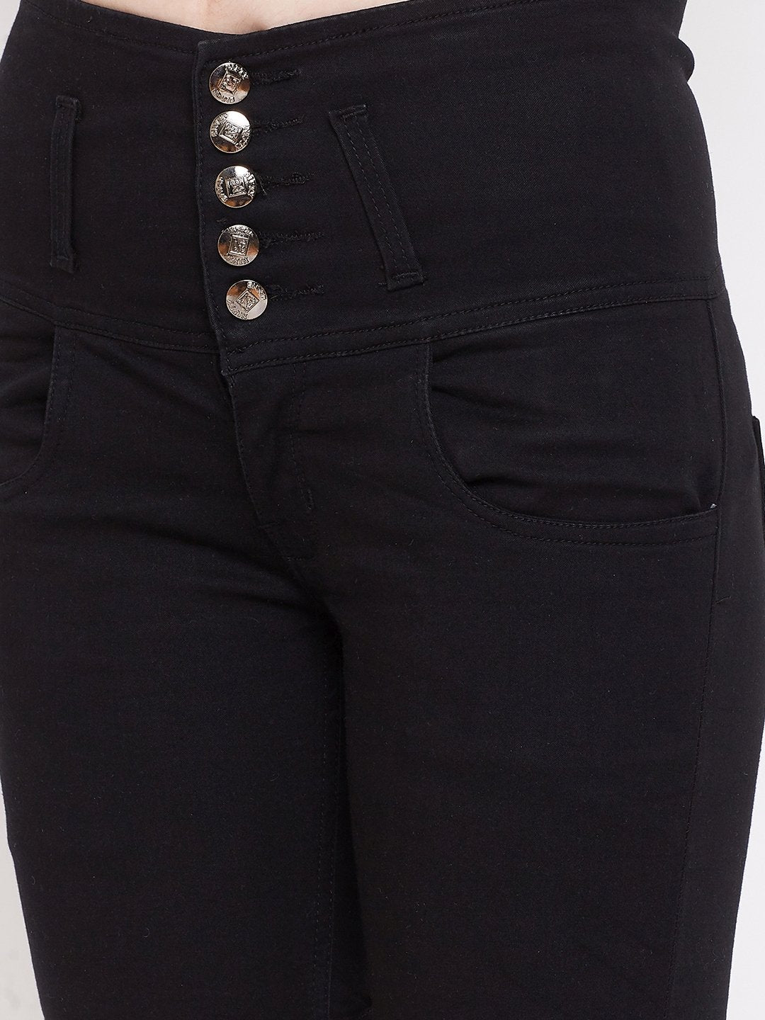 High Waist 5 Button Black Shorts - NiftyJeans