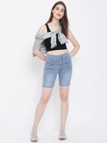 High Waist 5 Button Grey Shorts - NiftyJeans