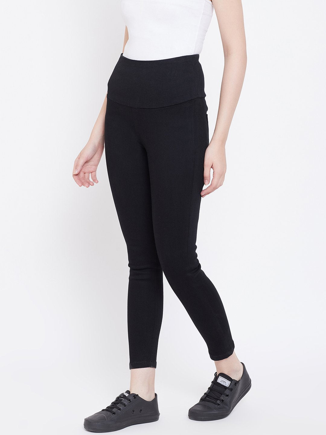 High Waist Stretchable Black Jeggings - NiftyJeans