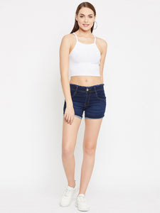 Stretchable with Whiskers Basic Blue Shorts - NiftyJeans