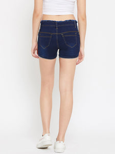 Stretchable with Whiskers Basic Blue Shorts - NiftyJeans