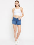 Stretchable with whiskers Bata Blue Shorts - NiftyJeans