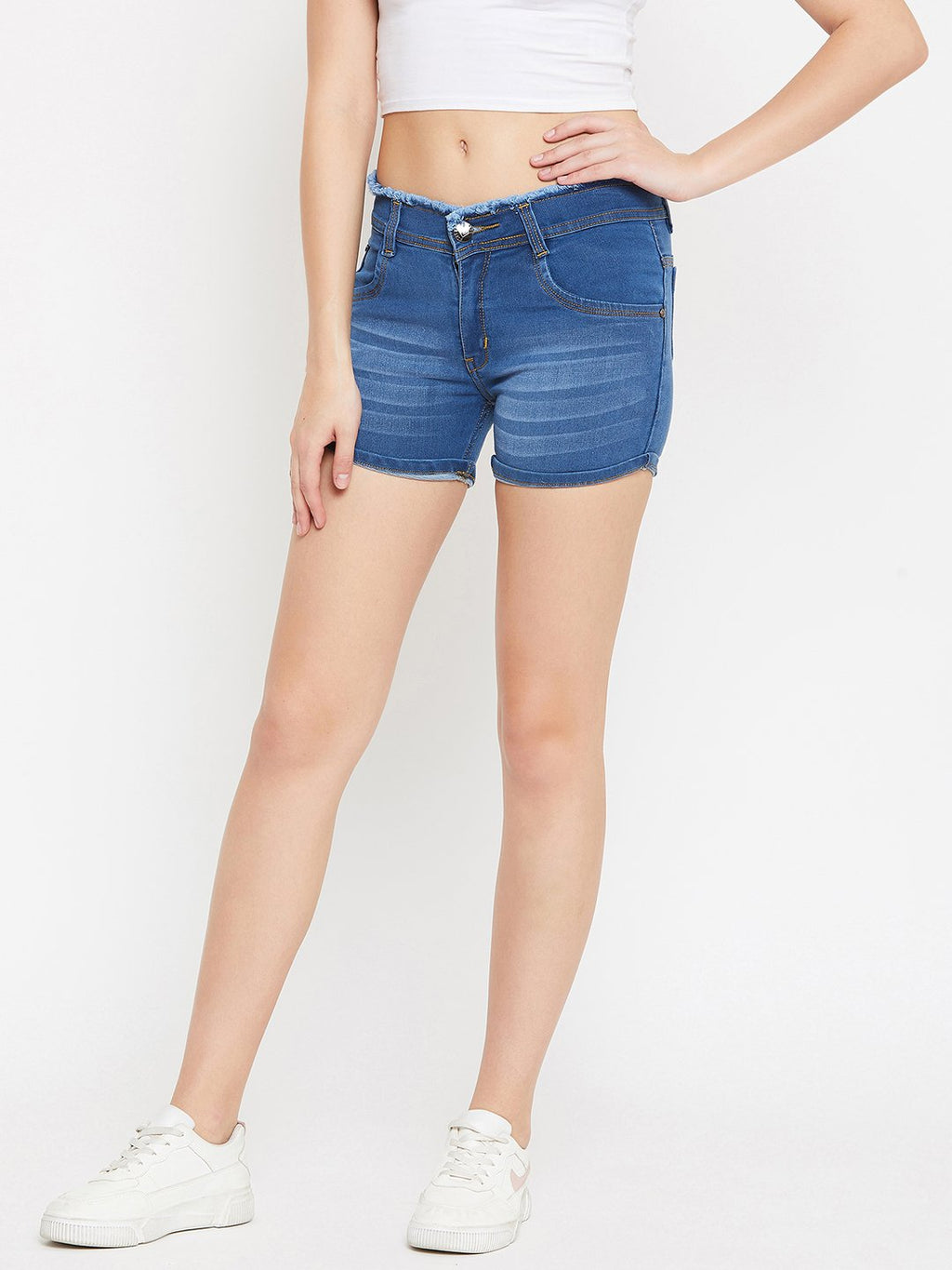 Stretchable with whiskers Bata Blue Shorts - NiftyJeans
