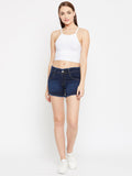 Stretchable with whiskers Basic Blue Shorts - NiftyJeans