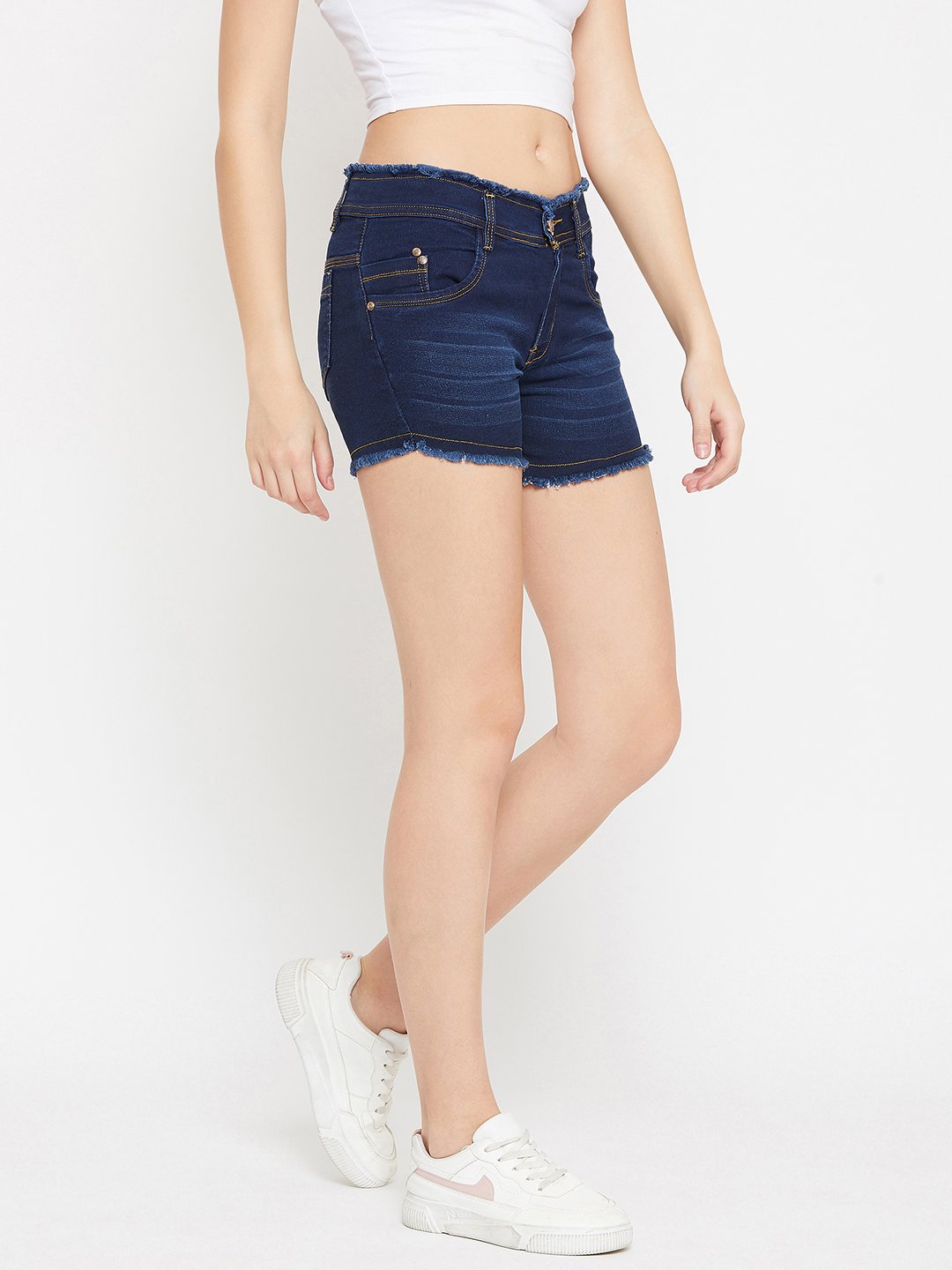 Stretchable with whiskers Basic Blue Shorts - NiftyJeans