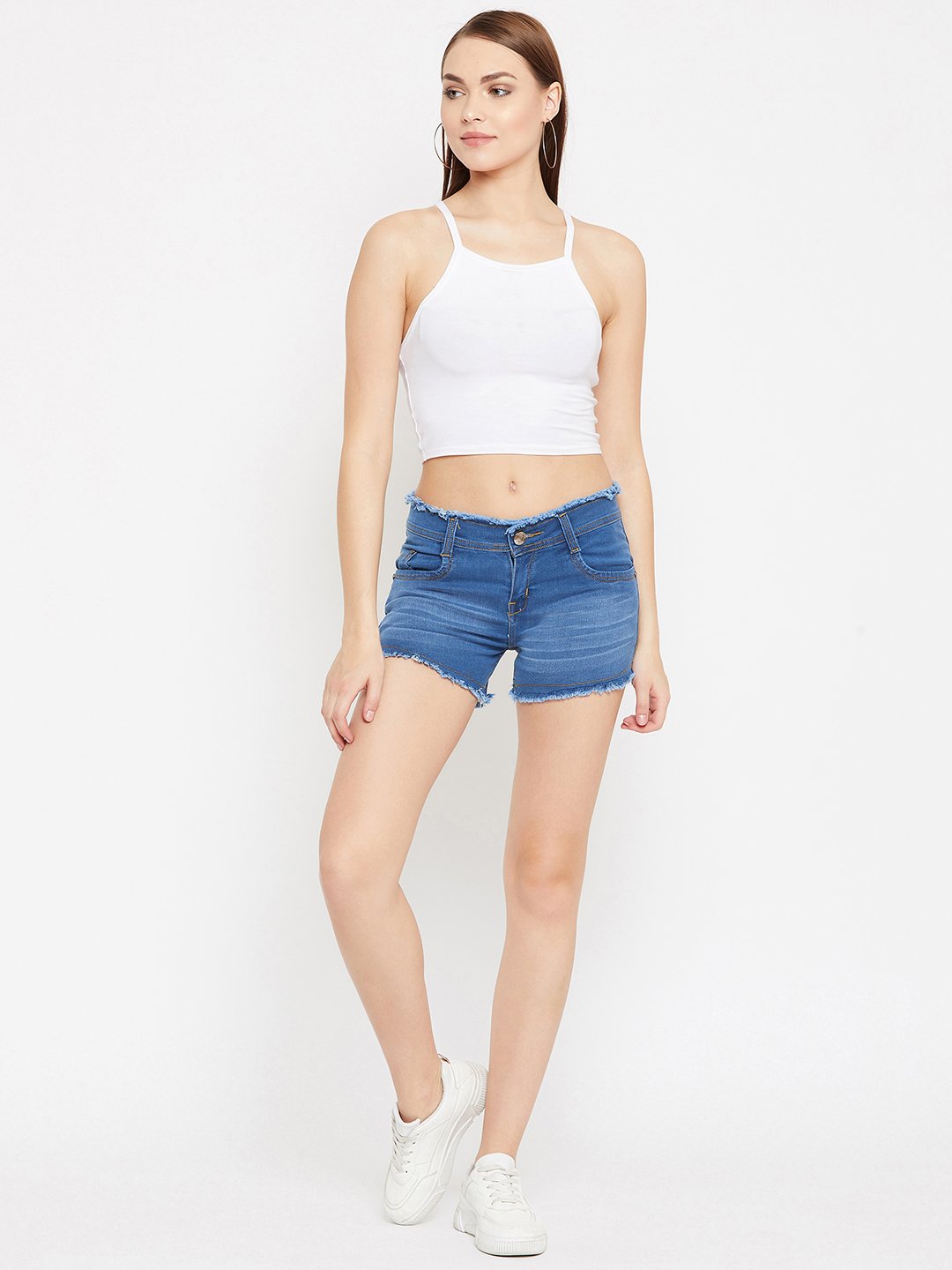 Stretchable with whiskers Bata Blue Shorts - NiftyJeans