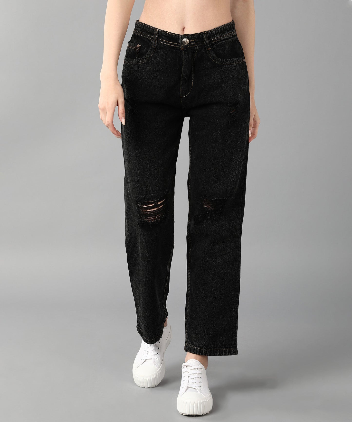 Relaxed Fit Distressed Black Jeans - NiftyJeans