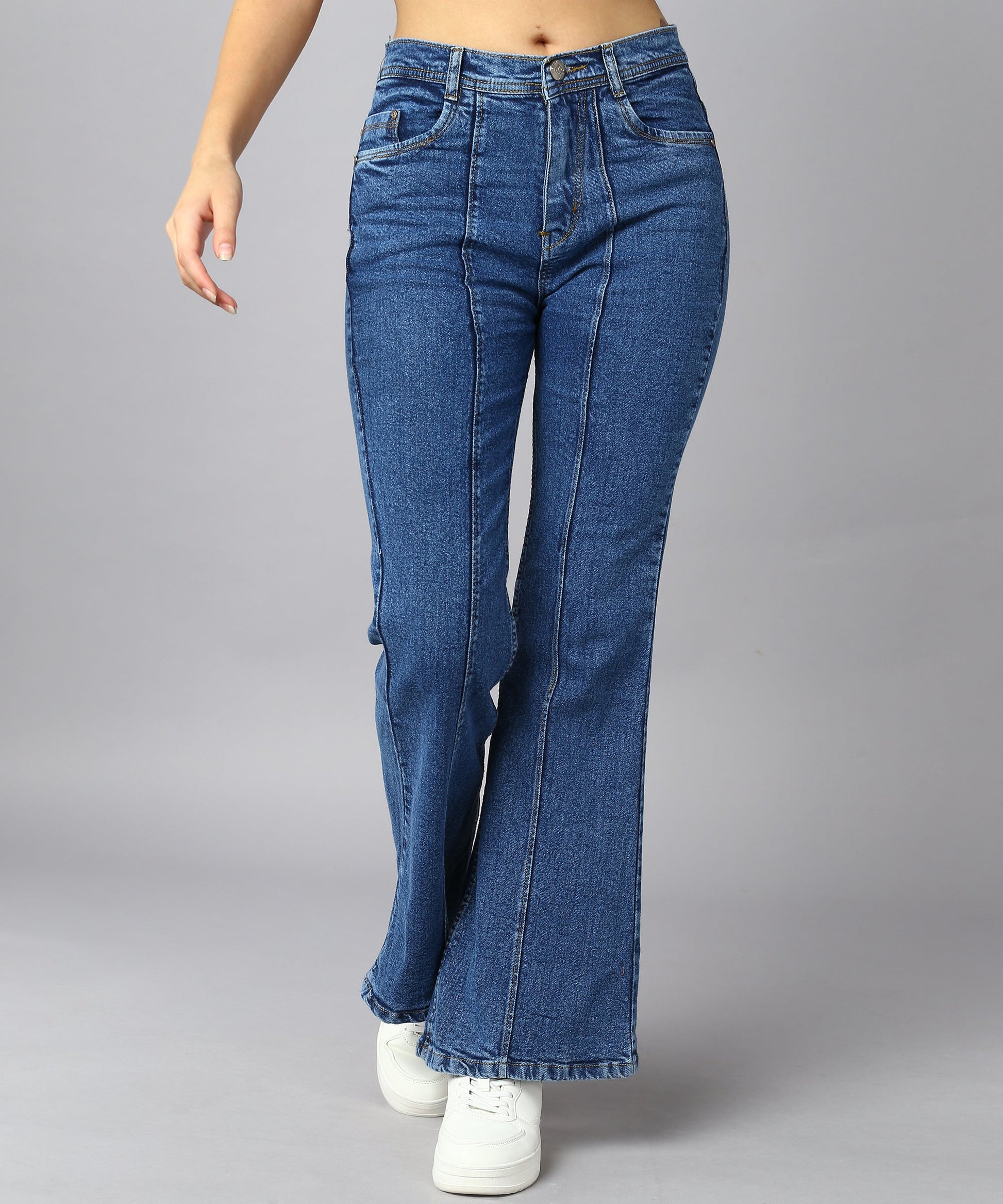 High Waist Bell Bottom Medium Blue Jeans - NiftyJeans