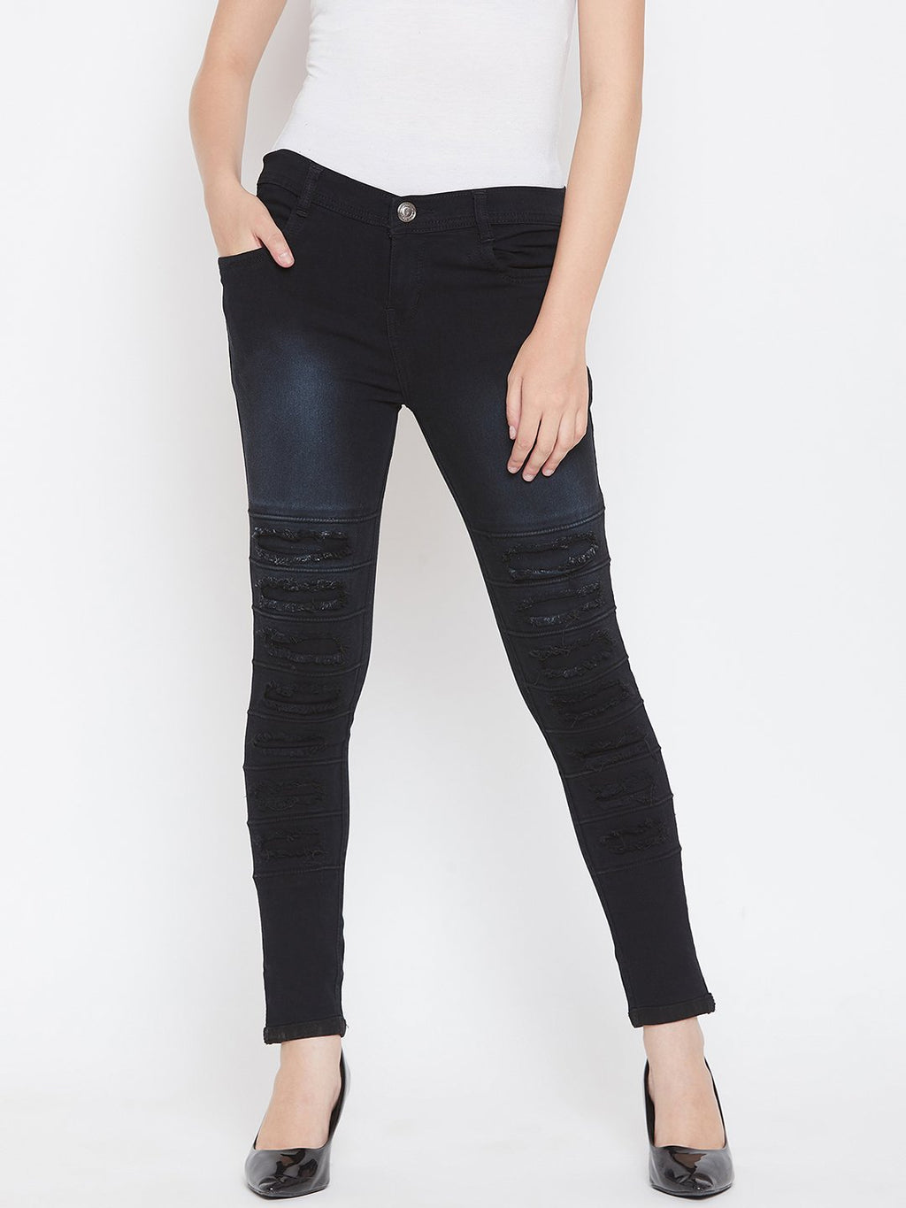 Distressed Stretchable Black Jeans - NiftyJeans