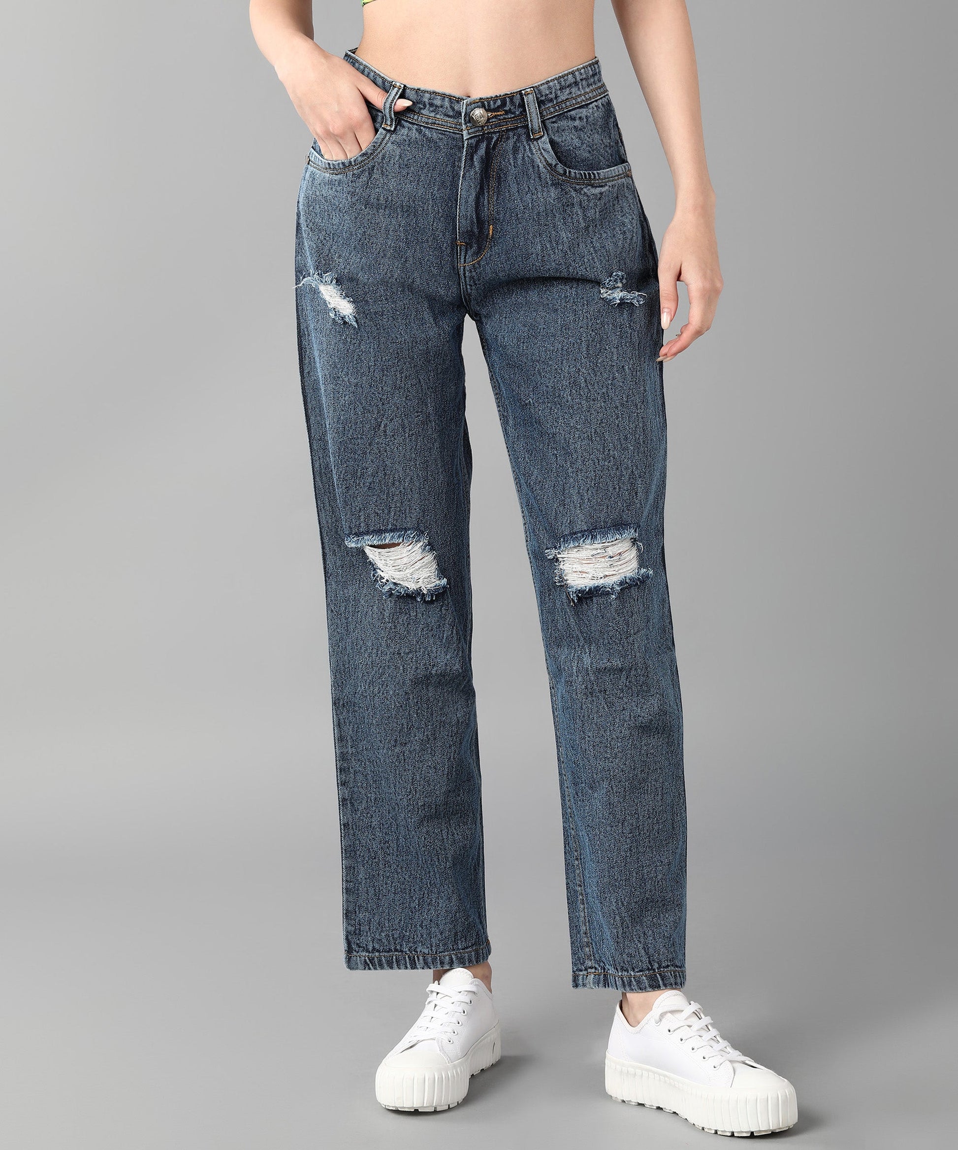 Relaxed Fit Distressed Sky Blue Jeans - NiftyJeans