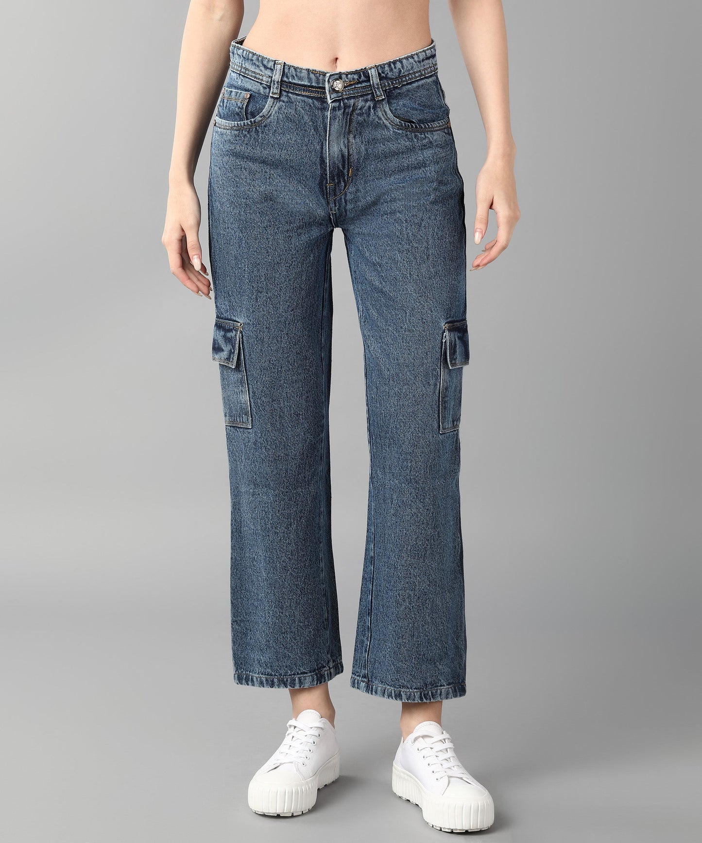 Relaxed Fit Cargo Sky Blue Jeans - NiftyJeans