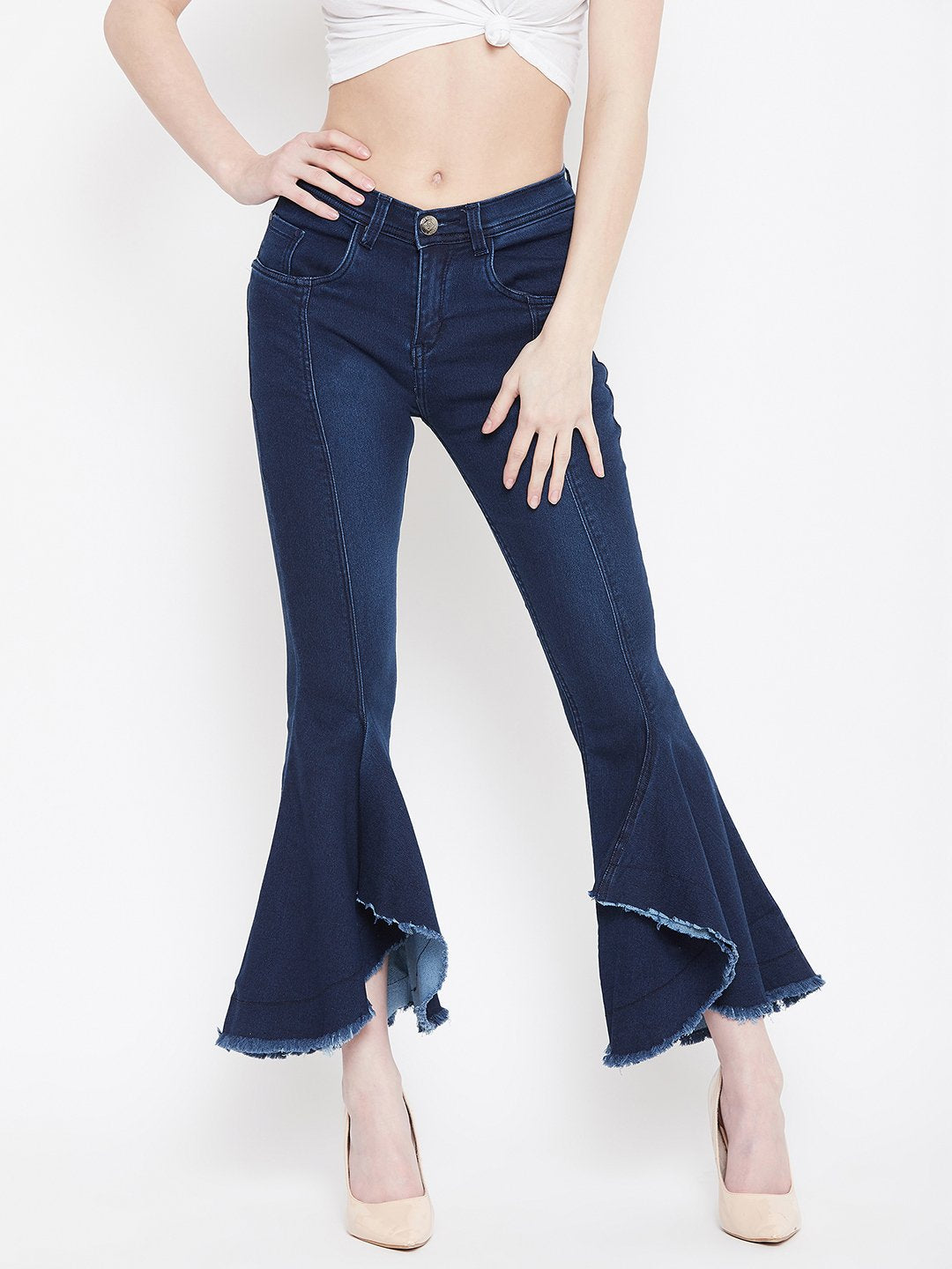 High Waist Flared Basic Blue Jeans - NiftyJeans