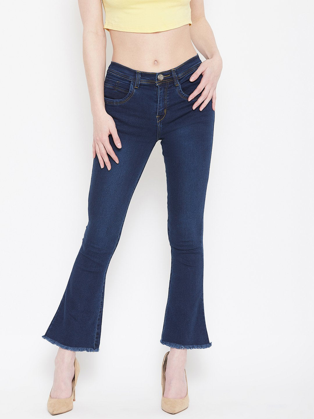 High Waist Boot Cut Basic Blue Jeans - NiftyJeans