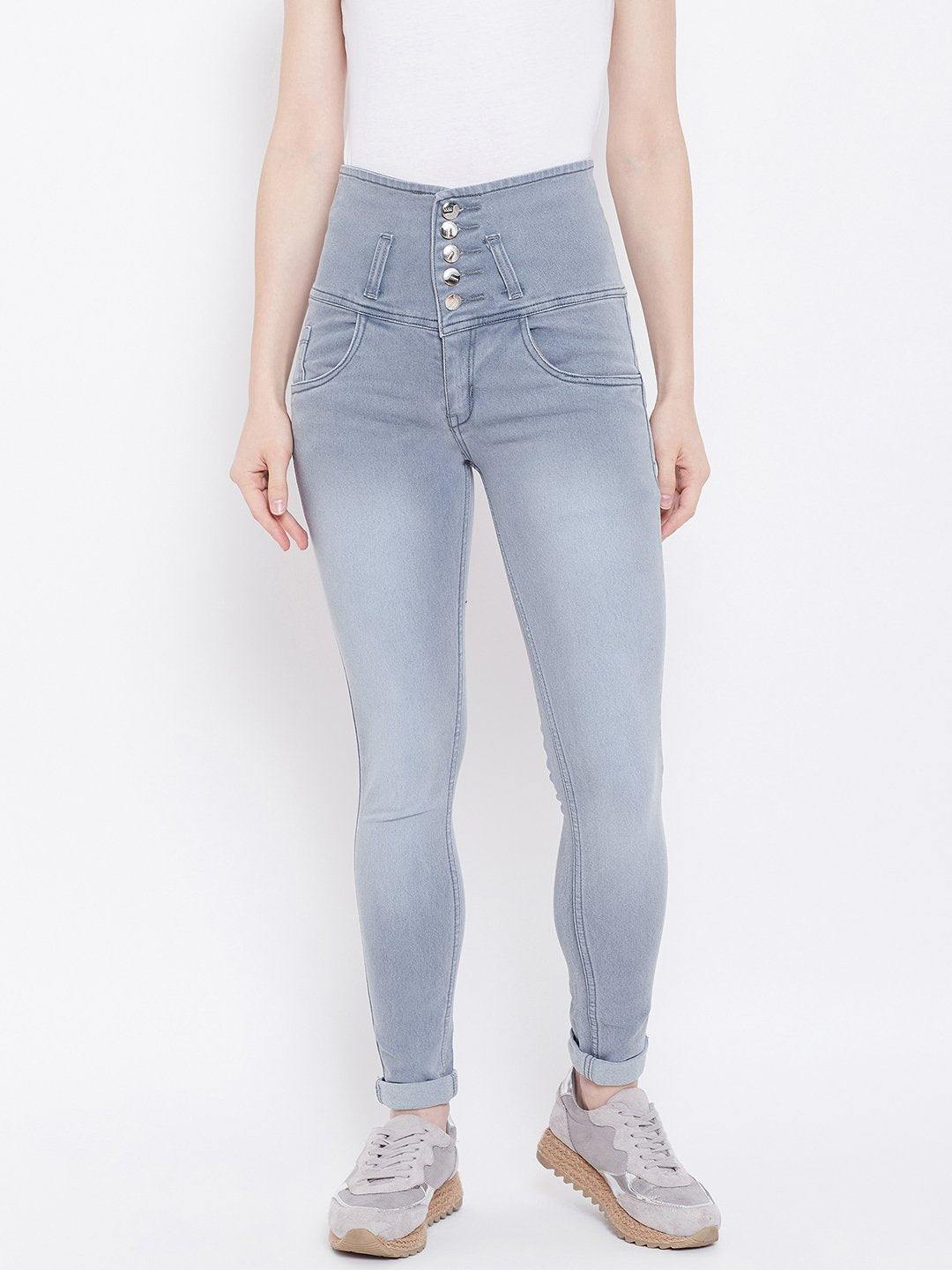 High Waist 5 button Grey Jeans - NiftyJeans