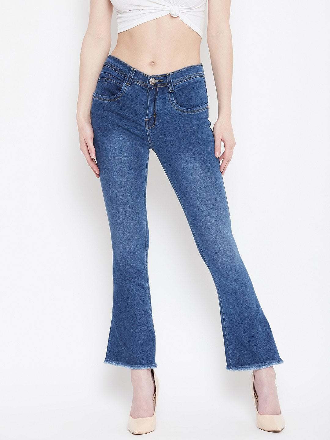High Waist Boot Cut Bata Blue Jeans - NiftyJeans
