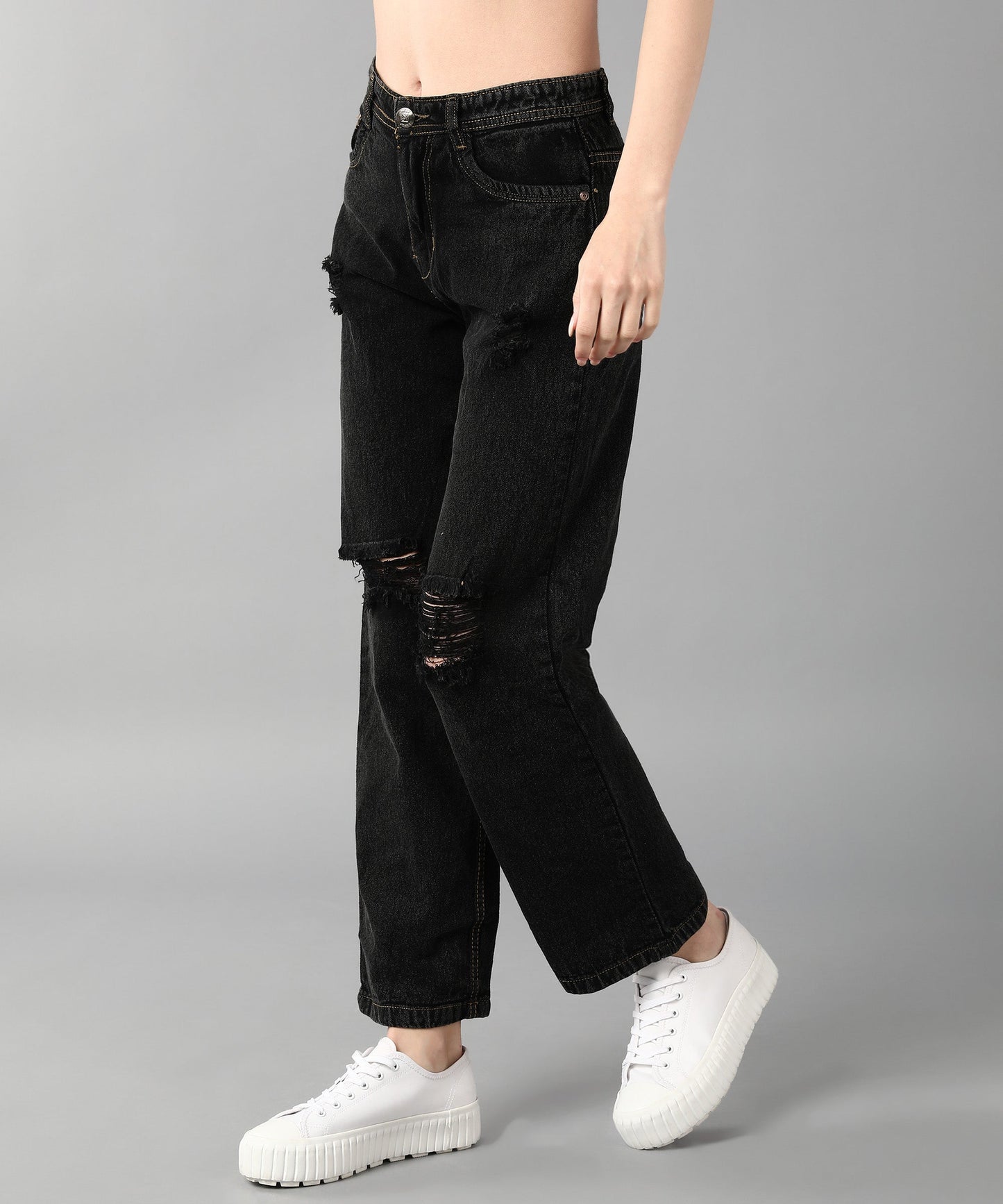 Relaxed Fit Distressed Black Jeans - NiftyJeans