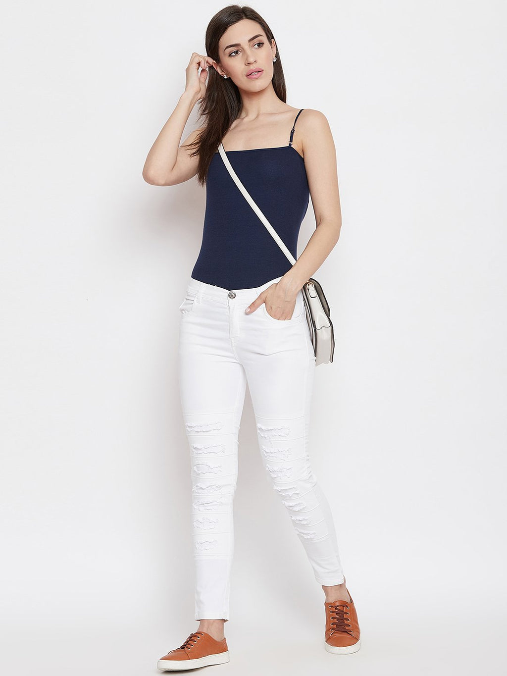 Distressed Stretchable White Jeans - NiftyJeans
