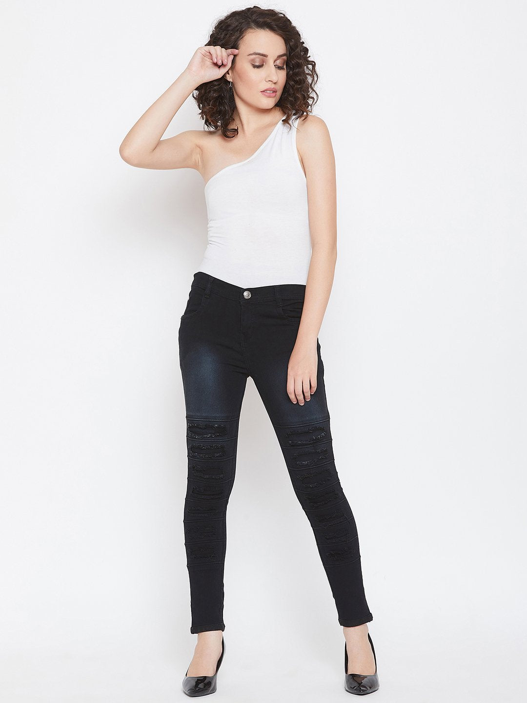 Distressed Stretchable Black Jeans - NiftyJeans