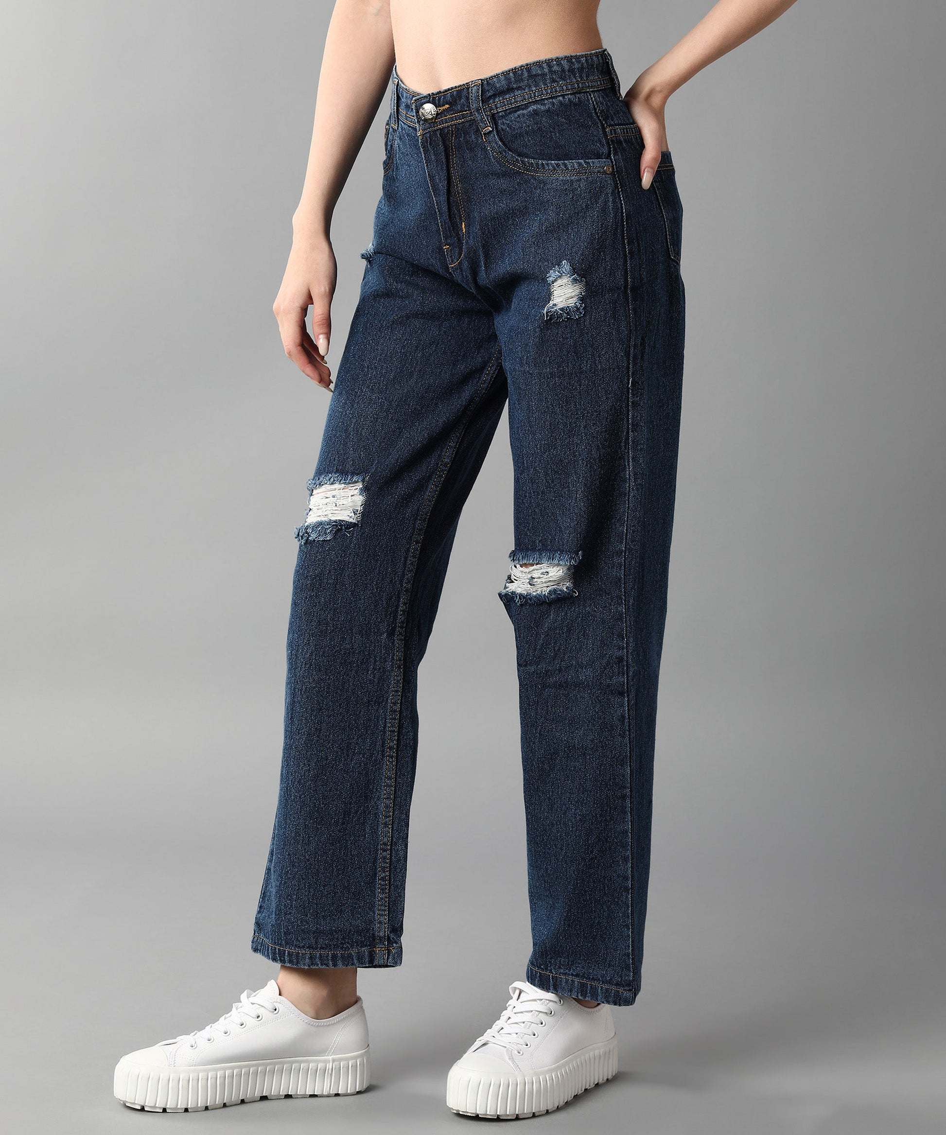 Relaxed Fit Distressed Blue Jeans - NiftyJeans