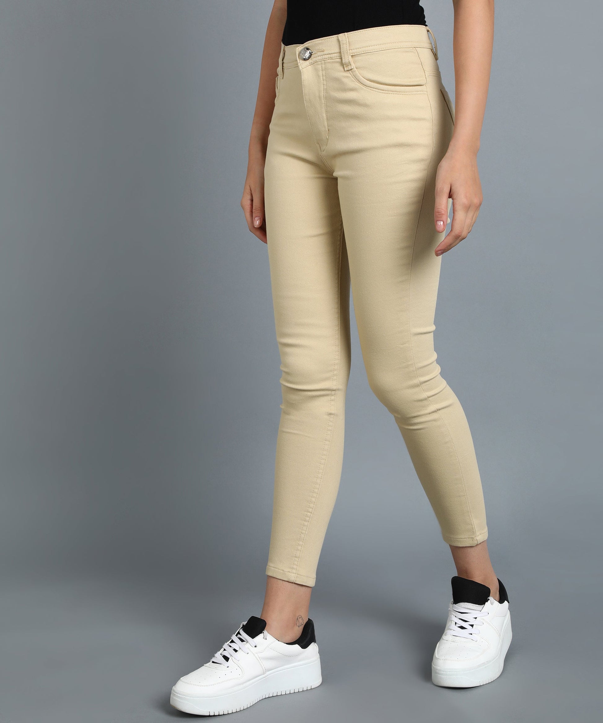 High Waist Stretchable Beige Jeans – NiftyJeans