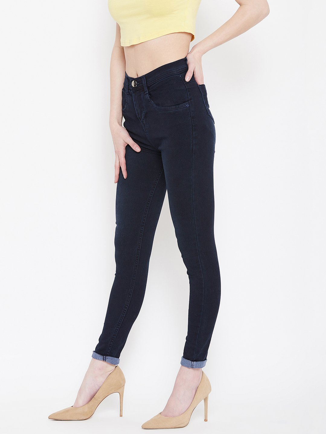 High Waist Stretchable Carbon Blue Jeans - NiftyJeans