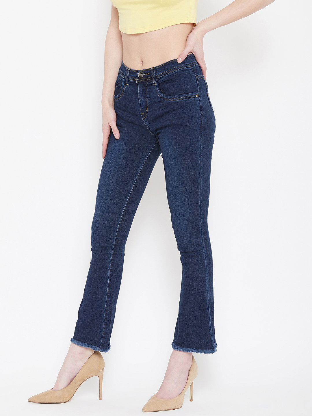 High Waist Boot Cut Basic Blue Jeans - NiftyJeans