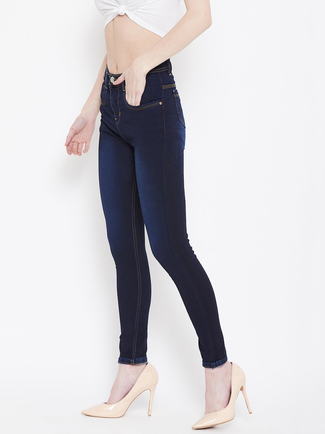 High Waist Stretchable Basic Blue Jeans - NiftyJeans