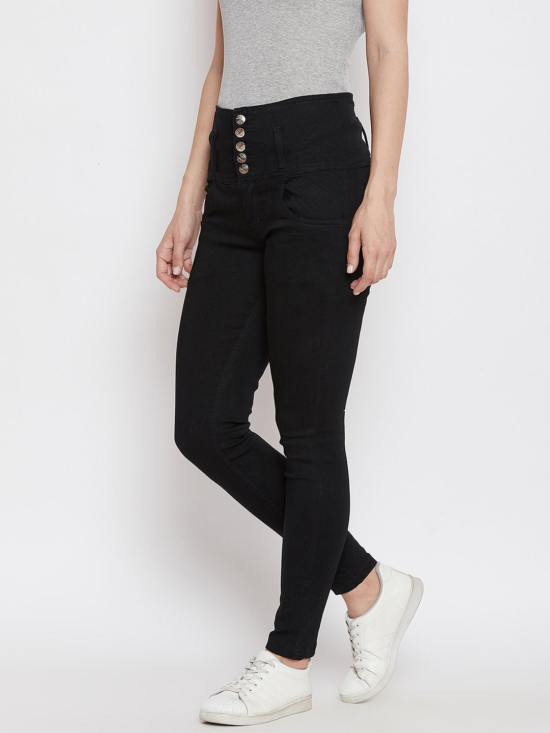 High Waist 5 button Black Jeans - NiftyJeans
