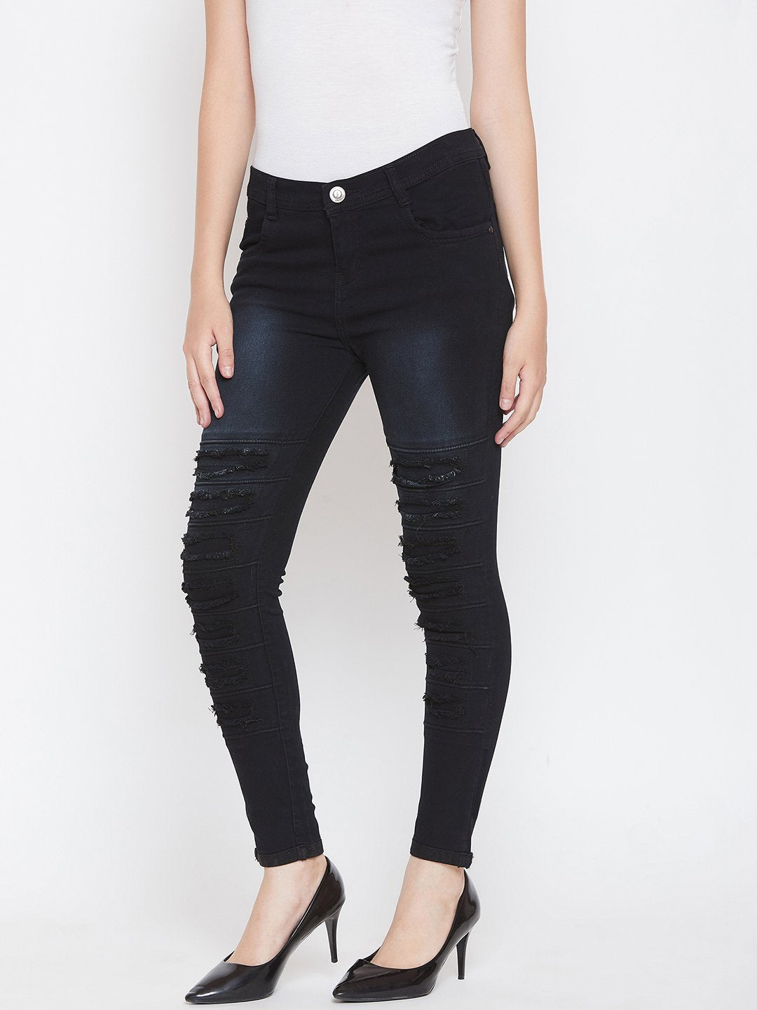 Distressed Stretchable Black Jeans - NiftyJeans