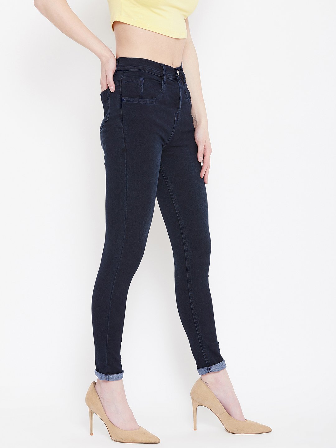 High Waist Stretchable Carbon Blue Jeans - NiftyJeans