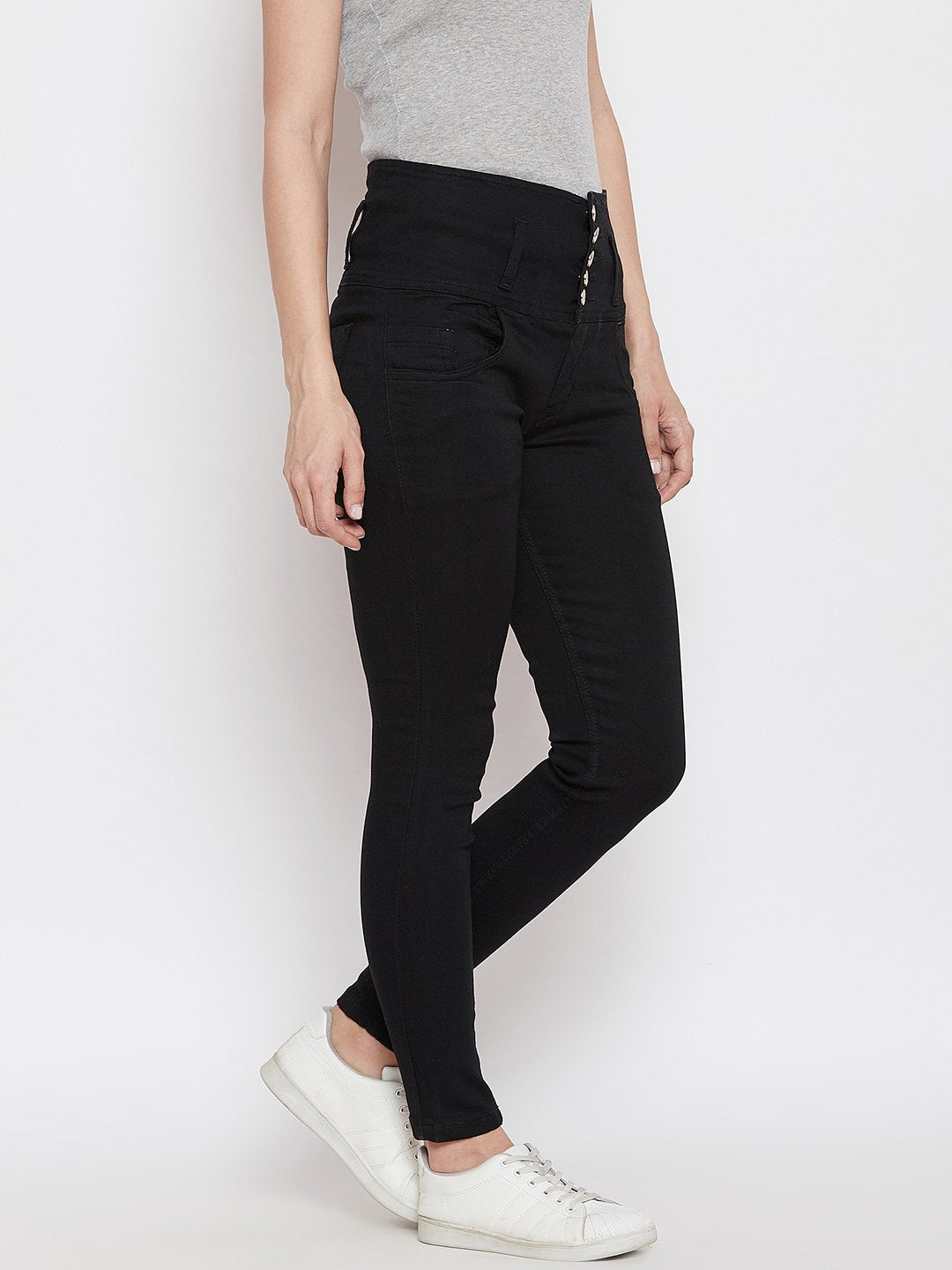 High Waist 5 button Black Jeans - NiftyJeans