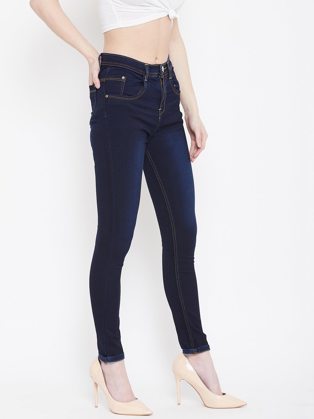 High Waist Stretchable Basic Blue Jeans - NiftyJeans