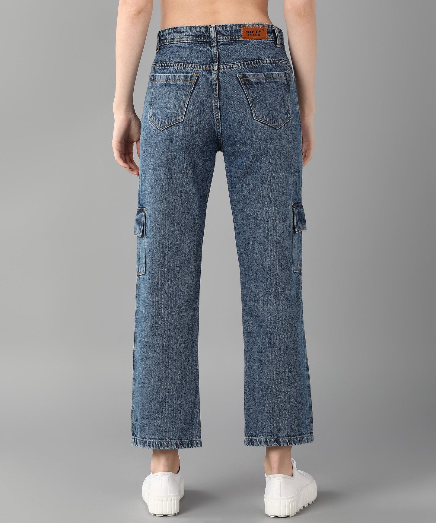 Relaxed Fit Cargo Sky Blue Jeans - NiftyJeans